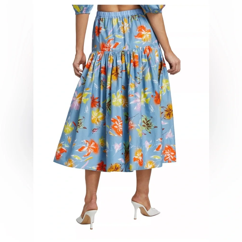 Tanya Taylor Lara Tiered Floral Midiskirt Sz M
